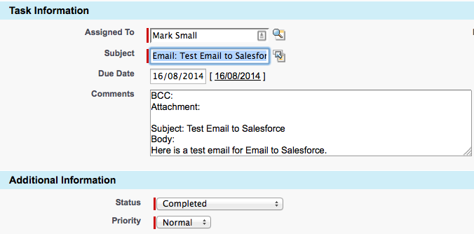 Email Task Details