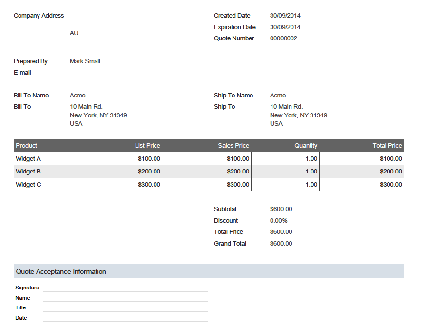 Salesforce Quote PDF